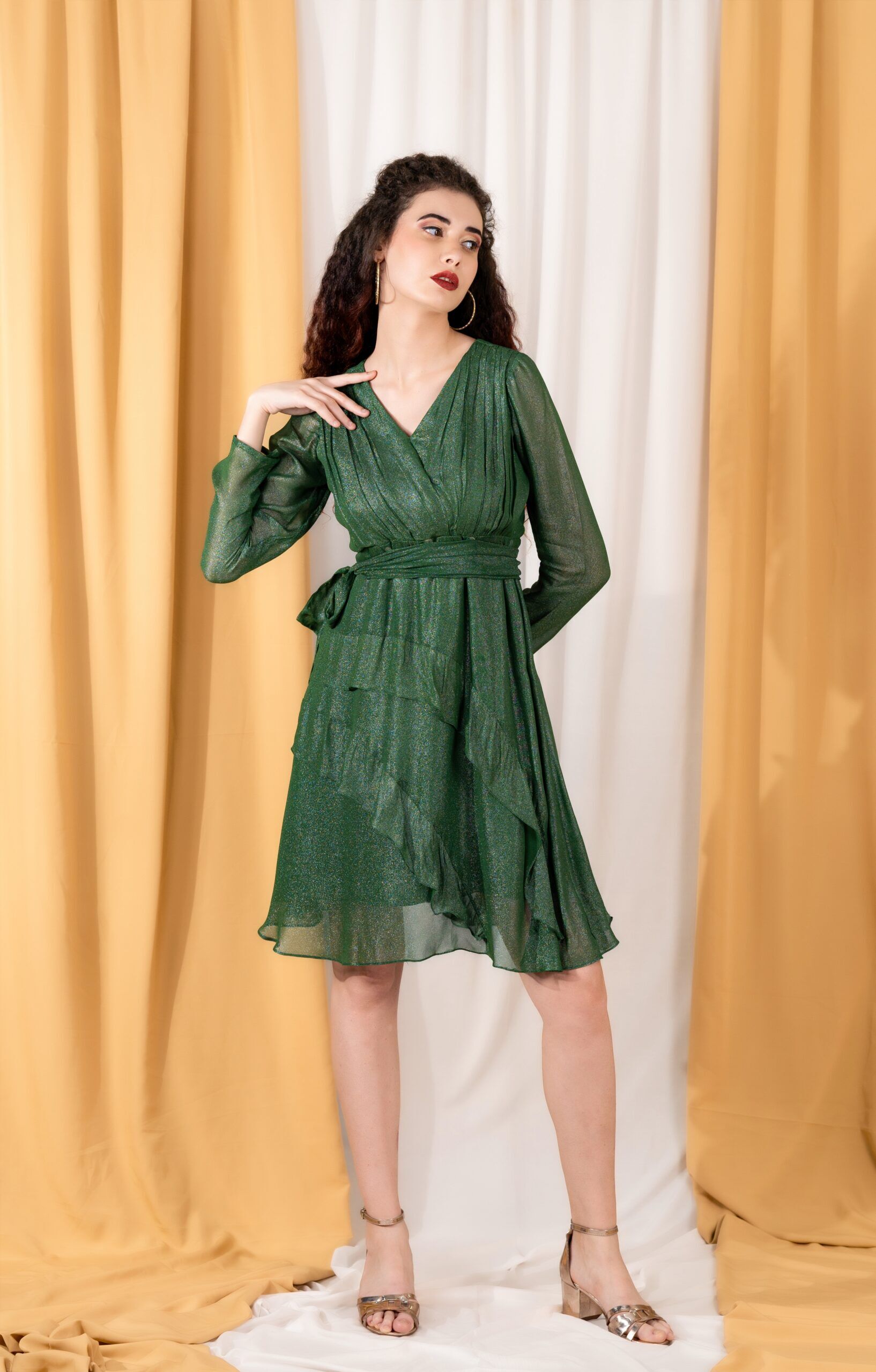 Long sleeve frill sales dress